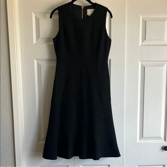 Kate Spade EUC Wool Textured Tweed Fit Flare Flounce Black Sleeveless Dress - Picture 2 of 10